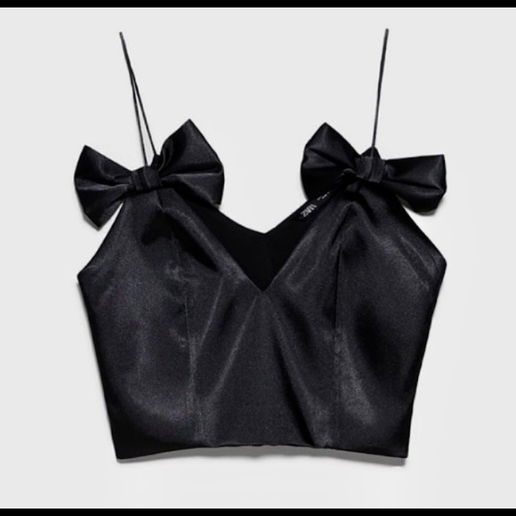 NWT ZARA black satin spaghetti strap top large - Picture 3 of 5